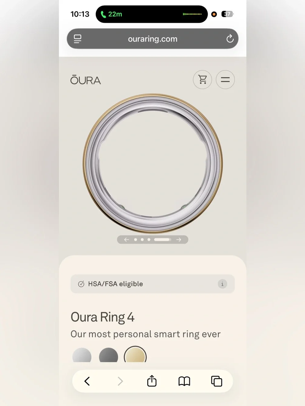 Oura Ring 4 with charger and box. Yellow gold, retail $499, size 8